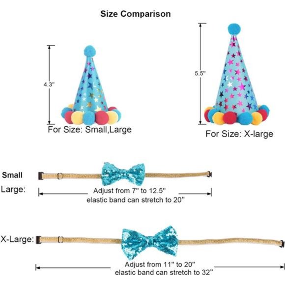 Dog Birthday Bandana Scarf &Dog Girl Boy Birthday Party Hat with Cute Dog BowTie - Picture 5 of 7